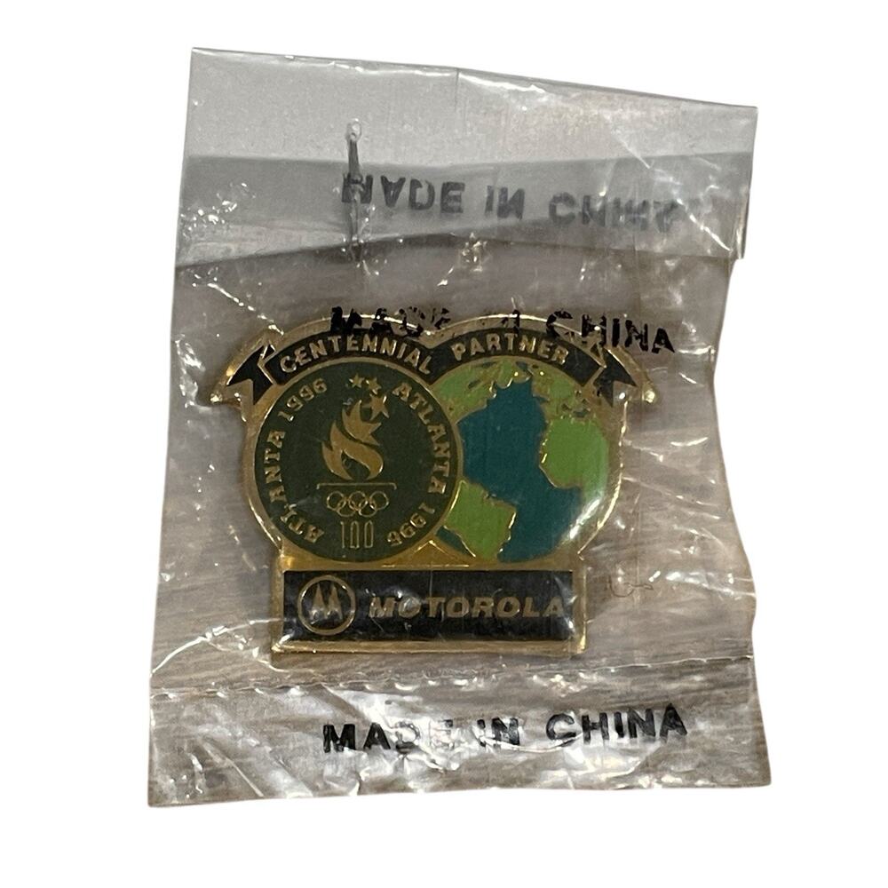 Vintage 90s Atlanta 1996 Summer Oympics x Motorola Centennial Partner Pin Globe